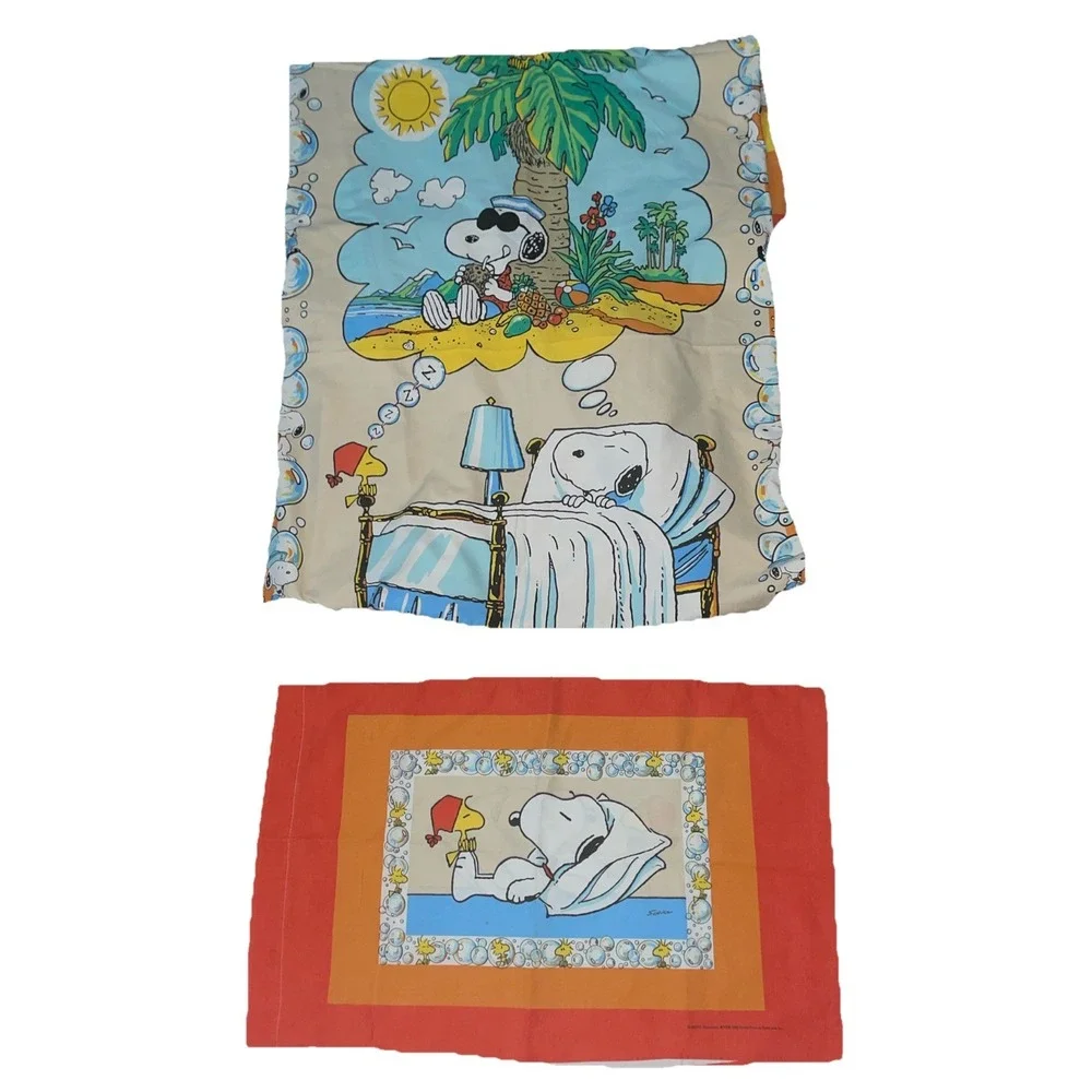 Rare Vintage Peanuts Snoopy‎ Twin Bedspread Cover Dreaming At The Beach